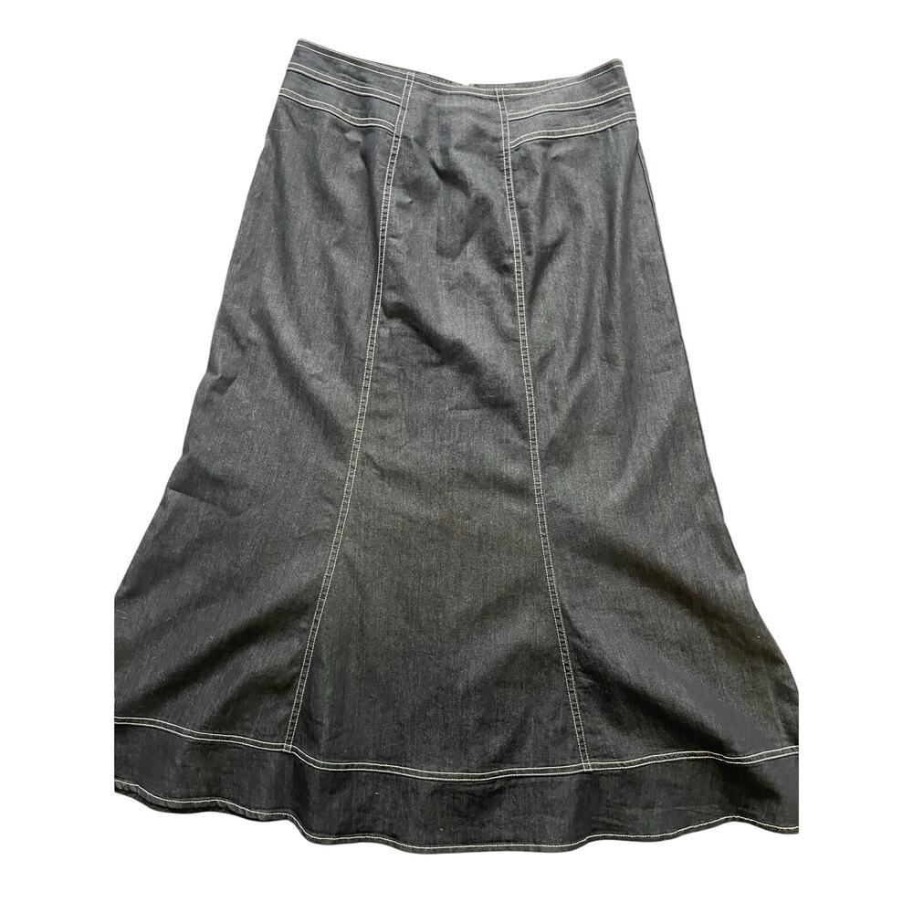Vtg Cato Black Denim Paneled Flare Maxi Skirt Contrast Stitch Modest Size 10